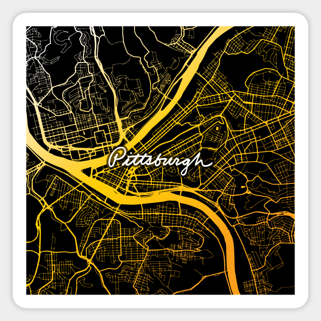 Pittsburgh Map Black and Yellow Sticker by polliadesign